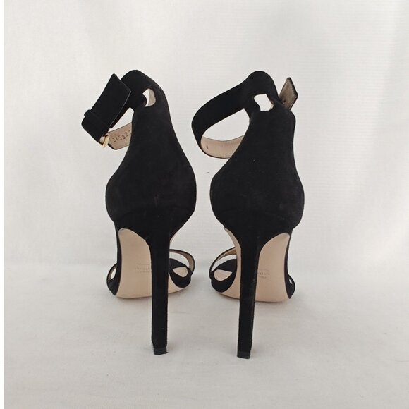 Stuart Weitzman Square Nudist 100 Pump Heels Black Suede Ankle Strap - Picture 3 of 12
